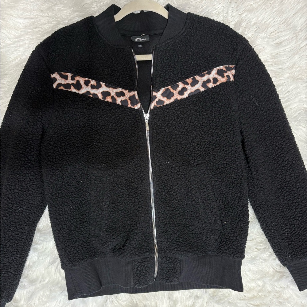 Zyia active Black Teddy Jacket with Leopard Detail